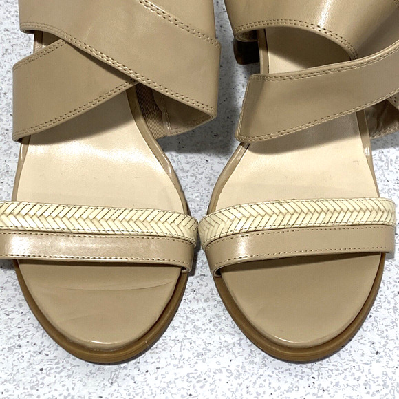 Nine West Pickett strappy high heel sandals nude tan woven faux leather US 8M - Picture 3 of 9